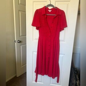 Nanette Lepore Red Button Up Midi Dress with Black Polka Dots